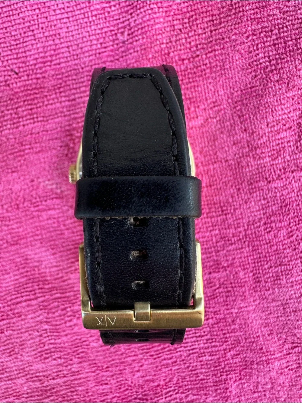 Armani Exchange Gold Case Black Dial Watch with Red Seconds Hand